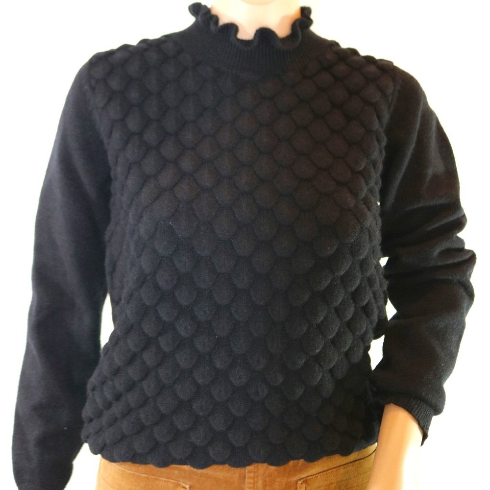 Anthropologie, Marguerite Scalloped Sweater, Black,  Size L